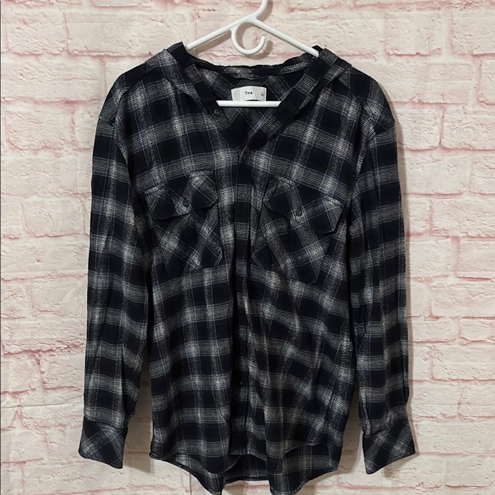 TNA plaid flannel hooded button up